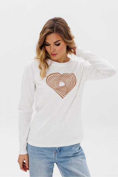Лонгслив из трикотажа с принтом и бежевыми и белыми цветами PRATA wear S026 капучино - фото 3
