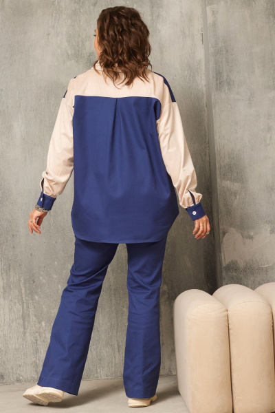 Синяя рубашка из джинса и вельвета на каждый день BegiModa 4113 сапфир - фото 9