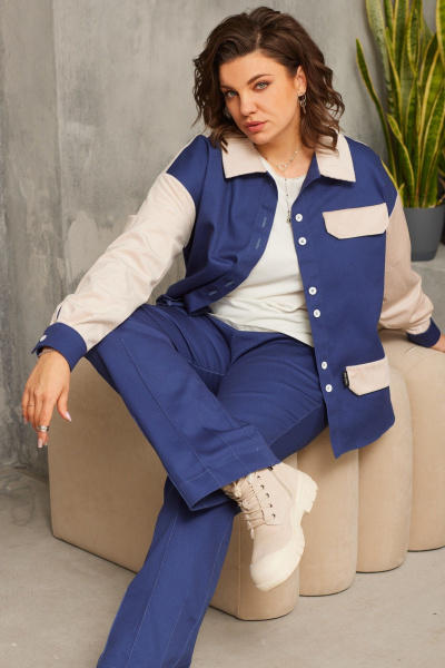 Синяя рубашка из джинса и вельвета на каждый день BegiModa 4113 сапфир - фото 8