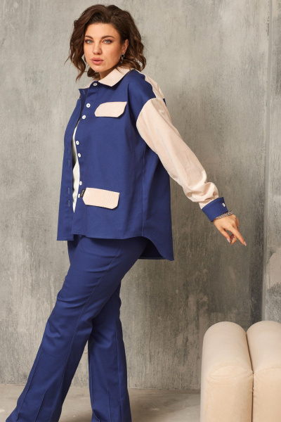 Синяя рубашка из джинса и вельвета на каждый день BegiModa 4113 сапфир - фото 6