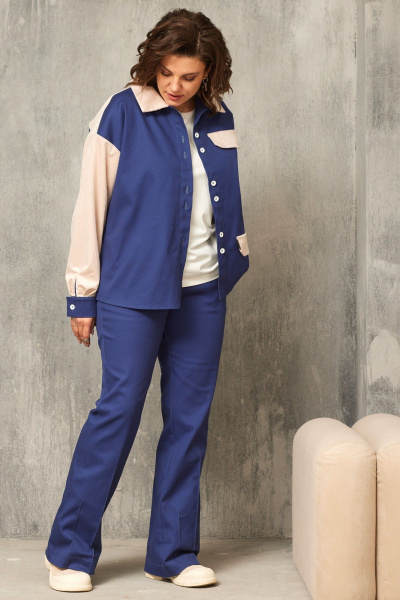 Синяя рубашка из джинса и вельвета на каждый день BegiModa 4113 сапфир - фото 2