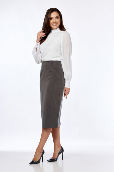Серая юбка-карандаш из текстиля с карманами и разрезом Lady Line 1570 серый - фото 3