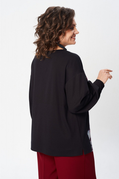 Черный свободный джемпер с принтом и складками на рукавах Gizart 15360 черный-пион - фото 2