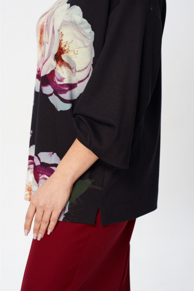 Черный свободный джемпер с принтом и складками на рукавах Gizart 15360 черный-пион - фото 4