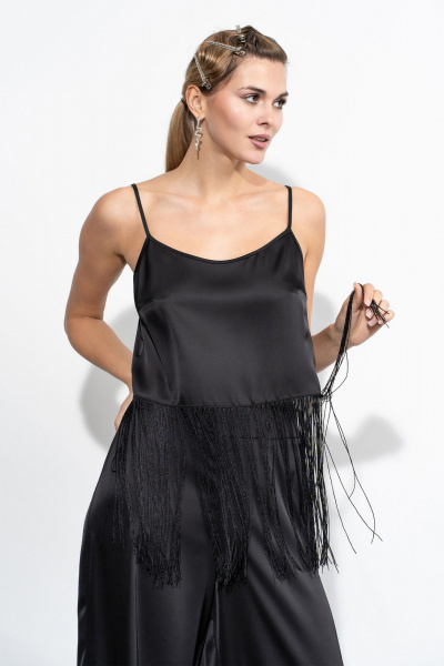 Черный костюм брюк и топа из струящегося сатина Luna 205 черный - фото 8