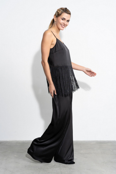 Черный костюм брюк и топа из струящегося сатина Luna 205 черный - фото 4