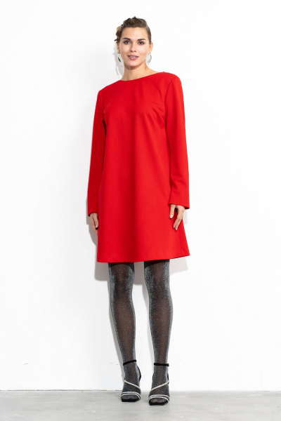 Платье с фигурным вырезом и рюшей на спине Luna 206 красный - фото 7