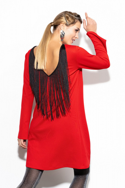 Платье с фигурным вырезом и рюшей на спине Luna 206 красный - фото 6