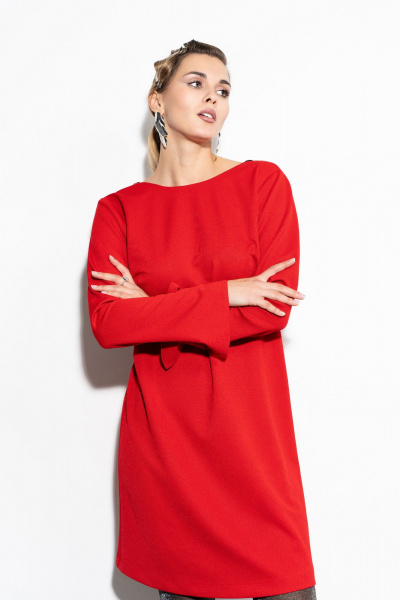 Платье с фигурным вырезом и рюшей на спине Luna 206 красный - фото 2