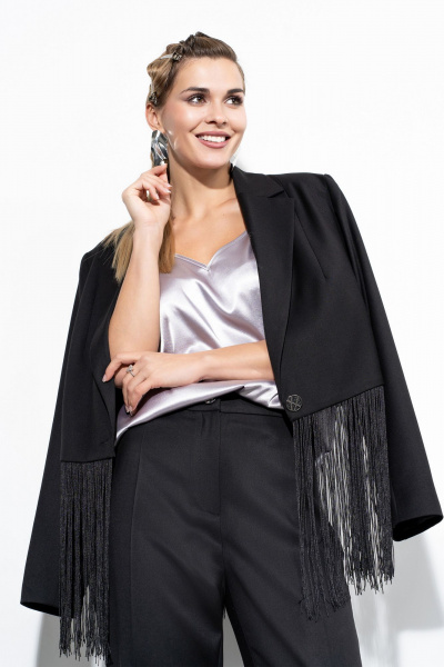 Черный костюм брюки и жакет с высокой посадкой и декором Luna 207 чёрный - фото 12