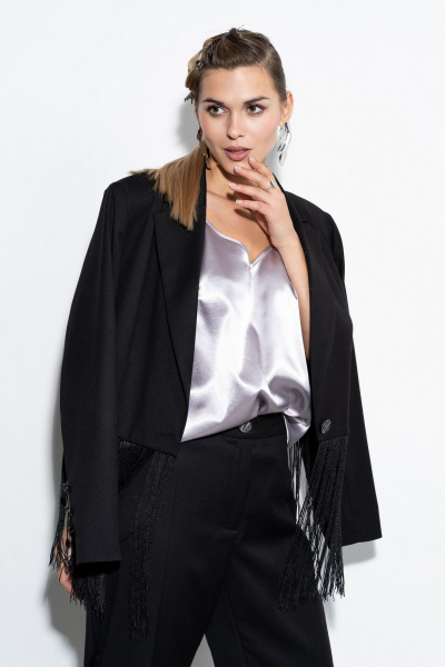 Черный костюм брюки и жакет с высокой посадкой и декором Luna 207 чёрный - фото 8