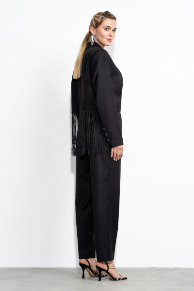 Черный костюм брюки и жакет с высокой посадкой и декором Luna 207 чёрный - фото 4