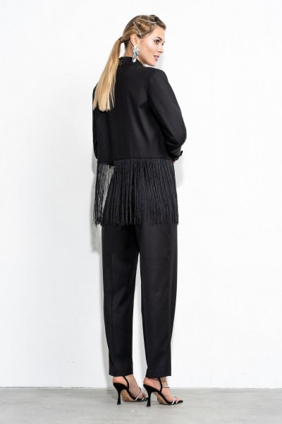 Черный костюм брюки и жакет с высокой посадкой и декором Luna 207 чёрный - фото 2