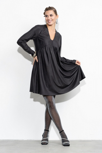 Платье А-силуэт с фигурным вырезом и разрезом Luna 208 графит - фото 1