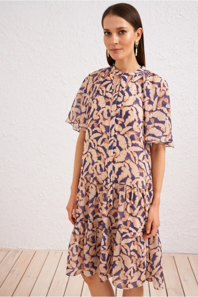 Платье на каждый день из текстиля, бежевое и синее BURVIN 9628-81 - фото 2