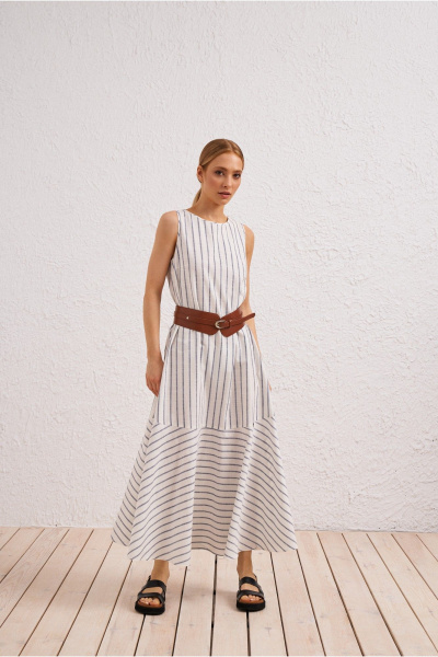 Платье на каждый день из хлопка, лен, текста, белое BURVIN 9632-81 - фото 1