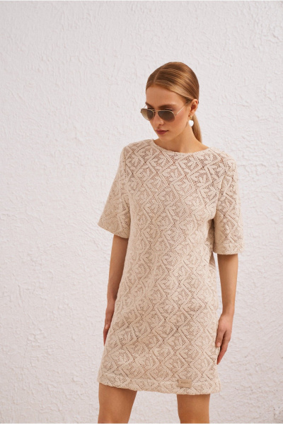 Платье на каждый день из текстиля с хлопком, бежевое BURVIN 9635-81 - фото 1
