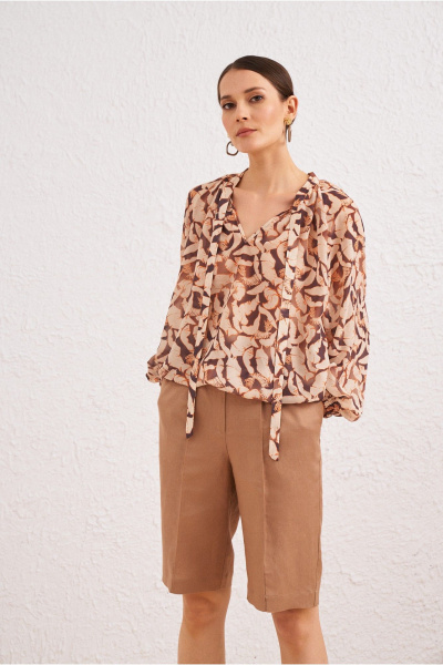 Блуза на каждый день из текстиля с коротким рукавом BURVIN 9636-51 - фото 1