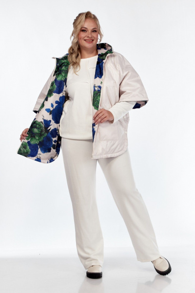 Белое пончо двустороннее с карманами и капюшоном Диомант 2014 белый - фото 2