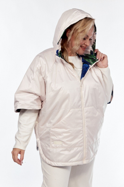 Белое пончо двустороннее с карманами и капюшоном Диомант 2014 белый - фото 5