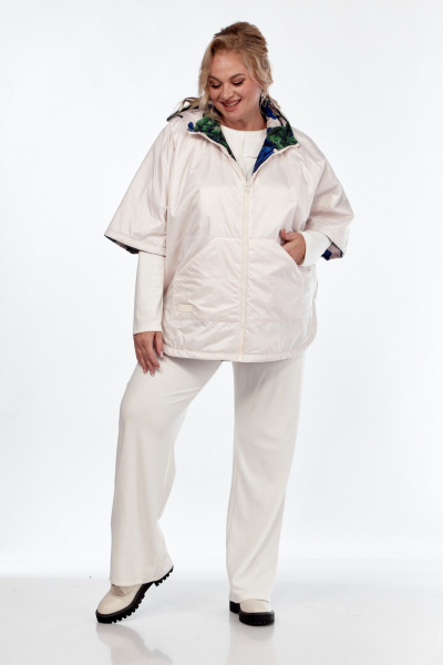 Белое пончо двустороннее с карманами и капюшоном Диомант 2014 белый - фото 1