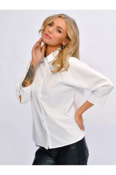 Блуза деловая из хлопка с воротником-стойкой и манжетой MIRSINA FASHION 1639 белый - фото 10
