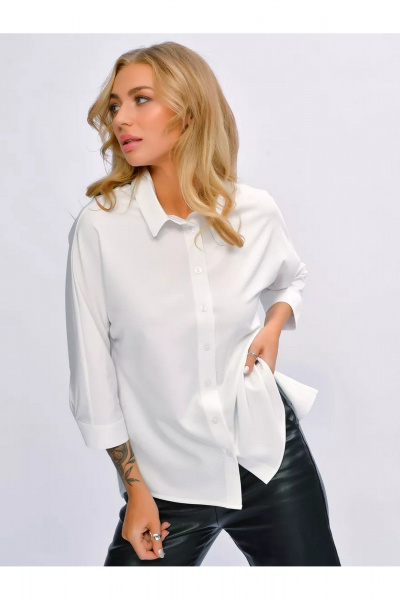 Блуза деловая из хлопка с воротником-стойкой и манжетой MIRSINA FASHION 1639 белый - фото 8