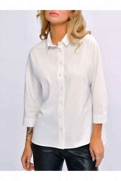 Блуза деловая из хлопка с воротником-стойкой и манжетой MIRSINA FASHION 1639 белый - фото 3