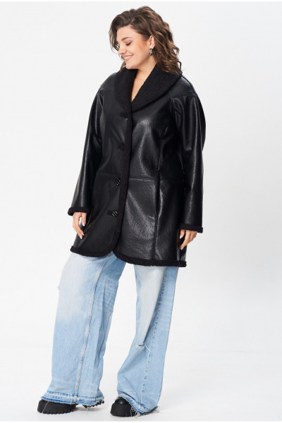 Черная куртка свободного кроя из экомеха и экокожи Celentano 2086.2 черный - фото 6