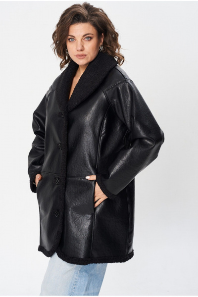 Черная куртка свободного кроя из экомеха и экокожи Celentano 2086.2 черный - фото 1