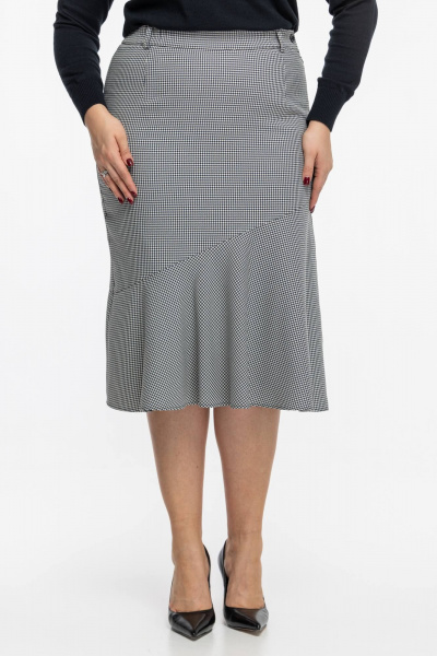 Демисезонная юбка из текстиля с расширением и ярким узором Avila 0989 черно-белый - фото 8