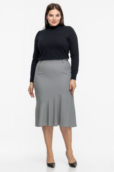 Демисезонная юбка из текстиля с расширением и ярким узором Avila 0989 черно-белый - фото 3