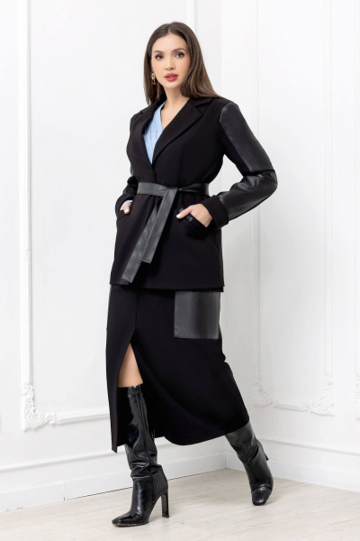 Пиджак блейзер прямого силуэта из текстиля и экокожи Gold Style 2688 - фото 8