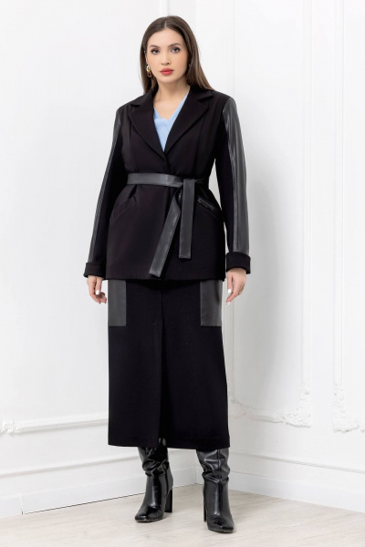 Пиджак блейзер прямого силуэта из текстиля и экокожи Gold Style 2688 - фото 7