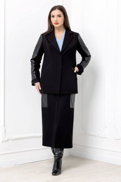 Пиджак блейзер прямого силуэта из текстиля и экокожи Gold Style 2688 - фото 4