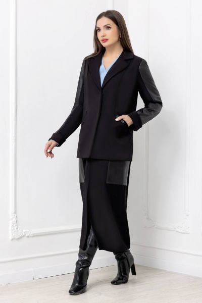 Пиджак блейзер прямого силуэта из текстиля и экокожи Gold Style 2688 - фото 3