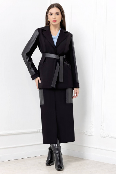 Пиджак блейзер прямого силуэта из текстиля и экокожи Gold Style 2688 - фото 1