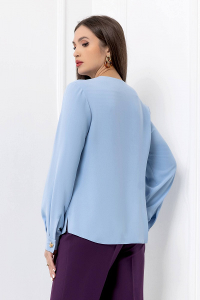 Голубая деловая блузка из текстиля с плиссированной вставкой Gold Style 2689 - фото 7