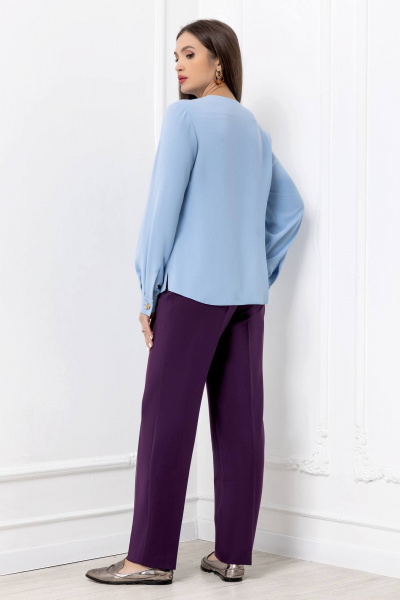 Голубая деловая блузка из текстиля с плиссированной вставкой Gold Style 2689 - фото 6