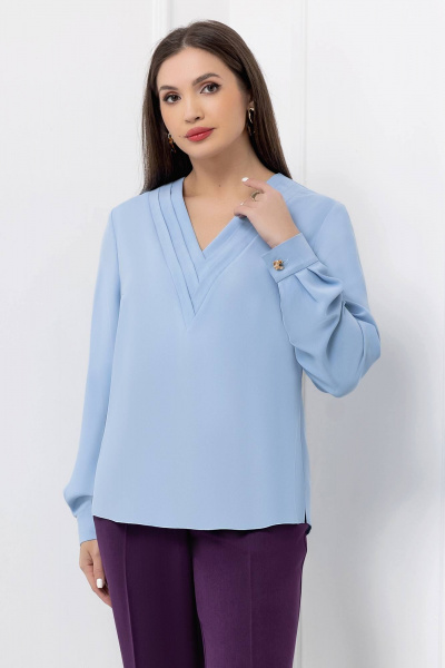 Голубая деловая блузка из текстиля с плиссированной вставкой Gold Style 2689 - фото 1