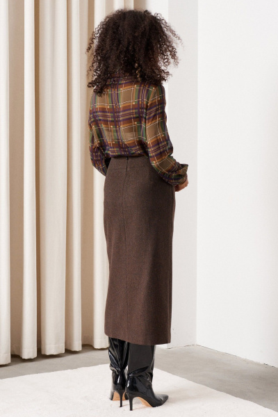 Твидовая юбка из шерсти в деловом стиле с разрезом C. of PAPAYA NEW 1739 коричневый - фото 2