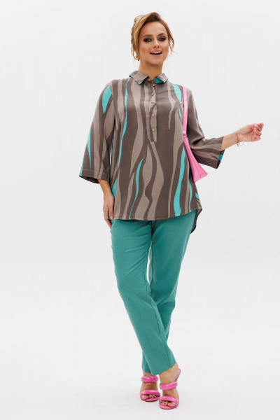 Летний комплект блуза и брюки из льна с принтом Mubliz 177 - фото 7