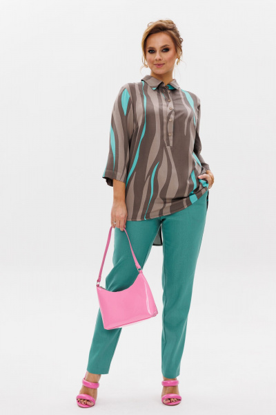 Летний комплект блуза и брюки из льна с принтом Mubliz 177 - фото 1