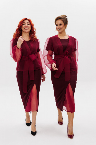 Блуза и платье красного цвета из органзы и текстиля Mubliz 233 - фото 6
