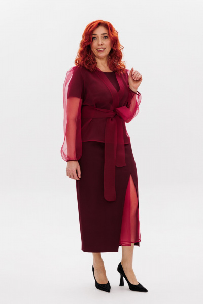 Блуза и платье красного цвета из органзы и текстиля Mubliz 233 - фото 5