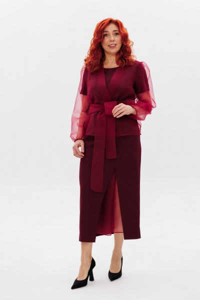 Блуза и платье красного цвета из органзы и текстиля Mubliz 233 - фото 1