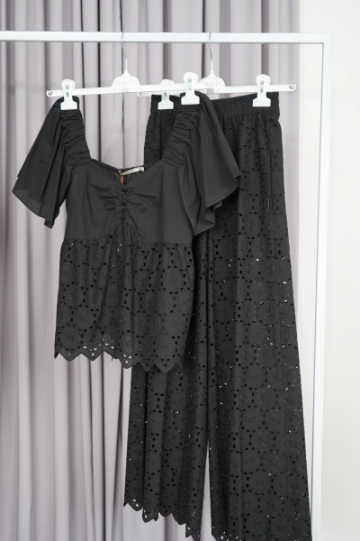 Черная хлопковая блуза на каждый день из текстиля BURVIN 9824-51 - фото 1