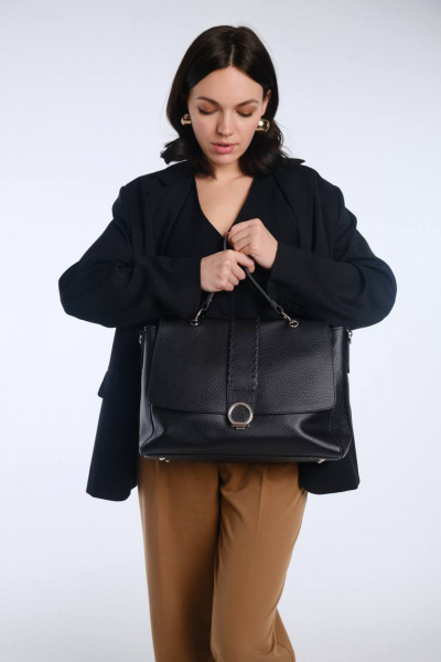 Круглогодичная кожаная сумка с застежкой и карманом Galanteya 36323.23с1378к45 черный - фото 1