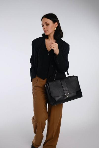 Круглогодичная кожаная сумка с застежкой и карманом Galanteya 36323.23с1378к45 черный - фото 2