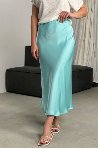 Голубая юбка А-силуэта из плотного шелка с эластичным поясом Ivera 4043 лазурный - фото 3